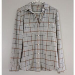 FAHERTY Legend Sweater Shirt | Gray & Tan Plaid | Quiet Luxury | Coastal Grandma